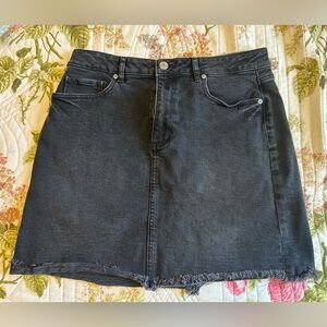LOFT Washed Black Denim Skirt with Button Front